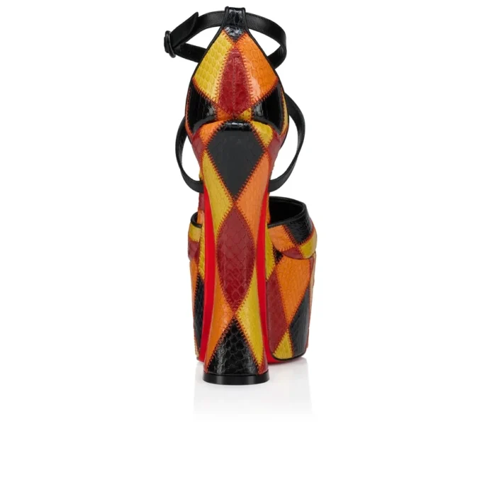 Aquadorcet – Décolleté con cinturini da 160 mm – Pelle di serpente d’acqua patchwork – Palio, Nero – Donna