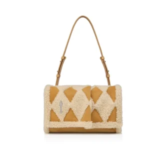 Baggy Small – Borsa a tracolla – Pelle di vitello e shearling a rombi – Beige