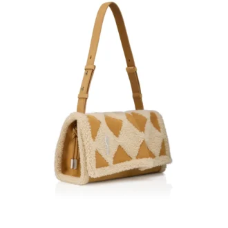 Baggy Small – Borsa a tracolla – Pelle di vitello e shearling a rombi – Beige