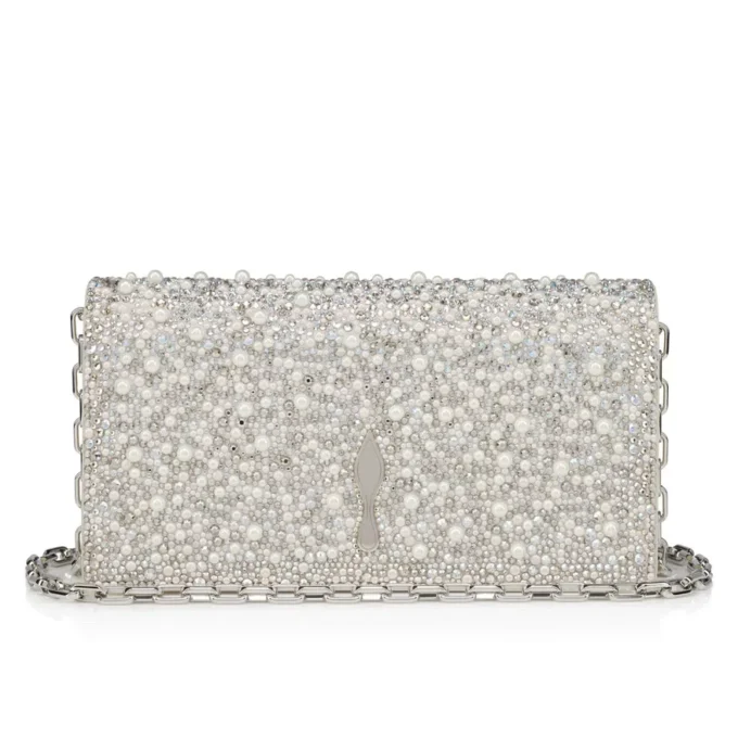 Bettina – Pochette – Pelle scamosciata, strass e perle – Argento Bettina – Pochette – Pelle scamosciata, strass e perle – Argento
