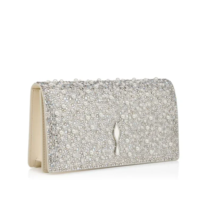 Bettina – Pochette – Pelle scamosciata, strass e perle – Argento Bettina – Pochette – Pelle scamosciata, strass e perle – Argento