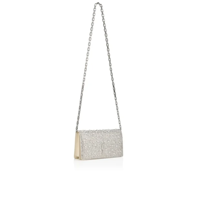 Bettina – Pochette – Pelle scamosciata, strass e perle – Argento Bettina – Pochette – Pelle scamosciata, strass e perle – Argento