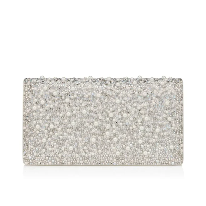 Bettina – Pochette – Pelle scamosciata, strass e perle – Argento Bettina – Pochette – Pelle scamosciata, strass e perle – Argento