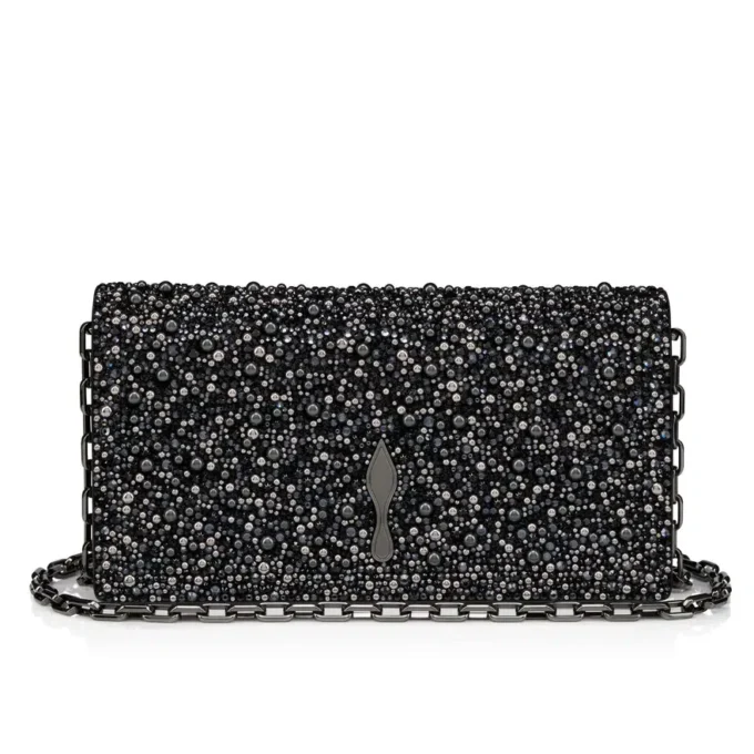 Bettina – Pochette – Veau Velours, strass e perle – Nero Bettina – Pochette – Veau Velours, strass e perle – Nero