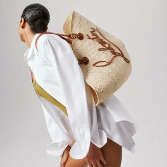 Cabata Large – Borsa Tote – Rafia e pelle di vitello – Naturale