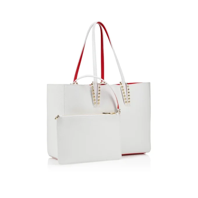 Cabata Small – Borsa Tote – Morbida pelle di vitello e borchie – Bianco Cabata Small – Borsa Tote – Morbida pelle di vitello e borchie – Bianco