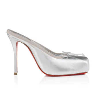 Cassia Mule – Mules da 100 mm – Pelle di agnello nappa laminata – Argento – Donna Cassia Mule – Mules da 100 mm – Pelle di agnello nappa laminata – Argento – Donna