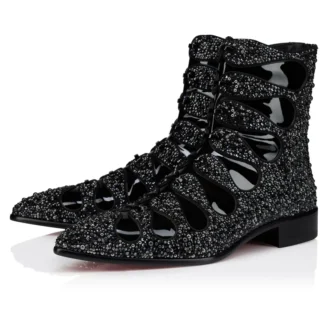 Circus Booty Perla – Stivali – Pelle scamosciata e strass, pelle di vitello verniciata – Nero – Uomo