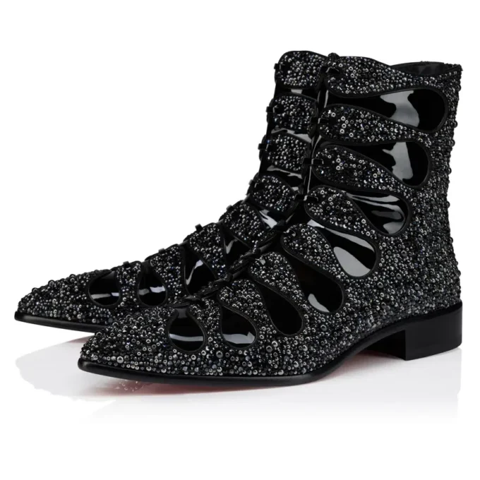 Circus Booty Perla – Stivali – Pelle scamosciata e strass, pelle di vitello verniciata – Nero – Uomo