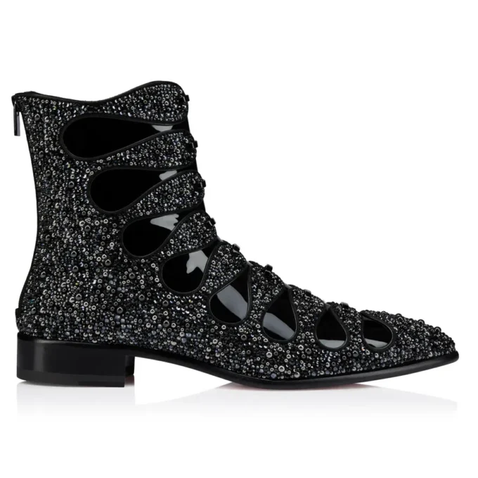 Circus Booty Perla – Stivali – Pelle scamosciata e strass, pelle di vitello verniciata – Nero – Uomo