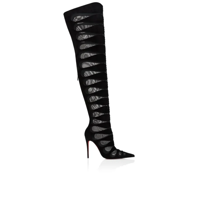 Circus Max Botta Alta – Stivali da 100 mm – Pelle di vitello scamosciata, rete e pelle di capretto – Nero – Donna