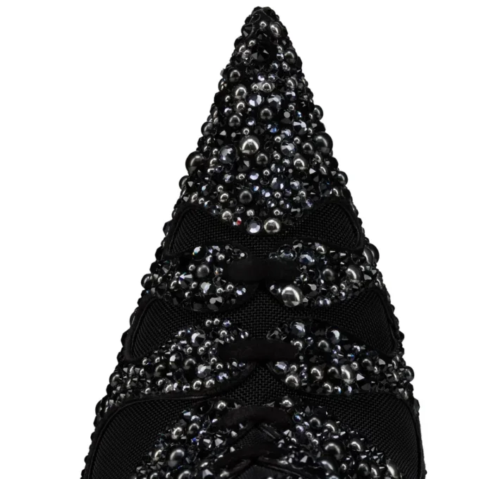 Circus Max Perla Botta Alta – Stivali alti fino alla coscia da 100 mm – Pelle scamosciata, rete e strass – Nero – Donna Christian Louboutin Stati Uniti