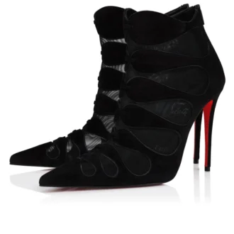 Circus Max – Stivali da 100 mm – Pelle di vitello scamosciata, rete e pelle di capretto – Nero – Donna