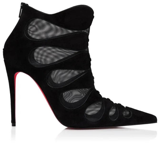 Circus Max – Stivali da 100 mm – Pelle di vitello scamosciata, rete e pelle di capretto – Nero – Donna