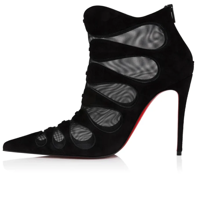 Circus Max – Stivali da 100 mm – Pelle di vitello scamosciata, rete e pelle di capretto – Nero – Donna