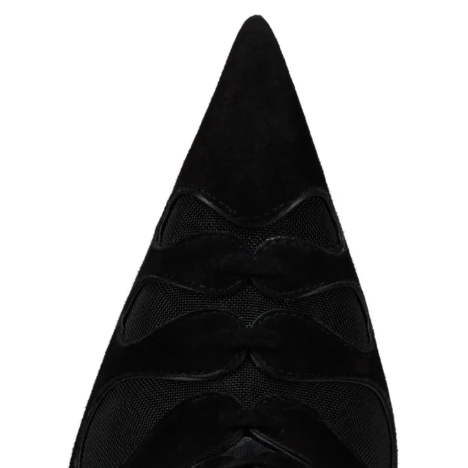 Circus Max – Stivali da 100 mm – Pelle di vitello scamosciata, rete e pelle di capretto – Nero – Donna
