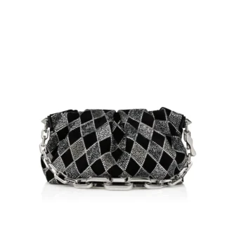 Eva Small – Borsa a tracolla – Veau Velours e strass a forma di diamante – Nero