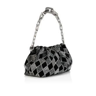 Eva Small – Borsa a tracolla – Veau Velours e strass a forma di diamante – Nero