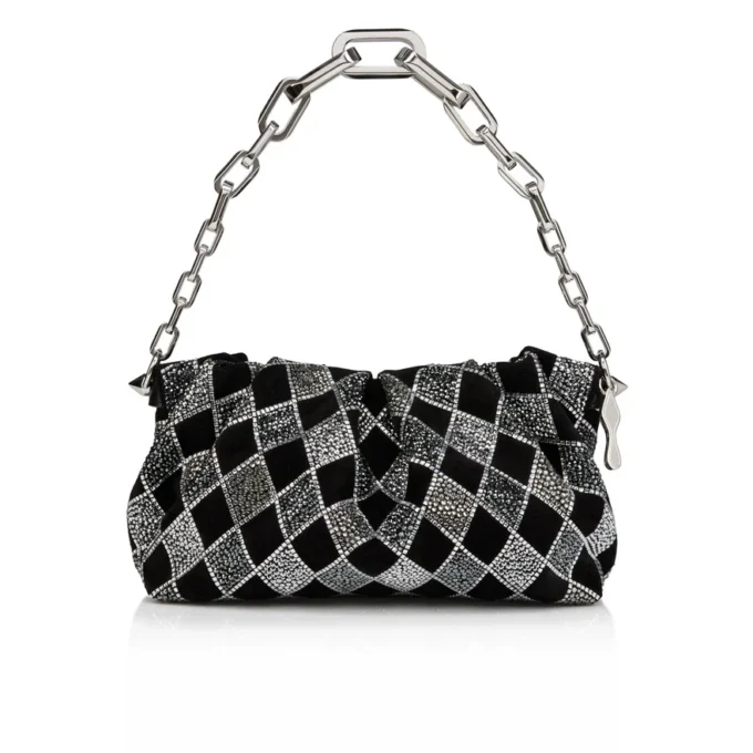 Eva Small – Borsa a tracolla – Veau Velours e strass a forma di diamante – Nero Eva Small – Borsa a tracolla – Veau Velours e strass a forma di diamante – Nero
