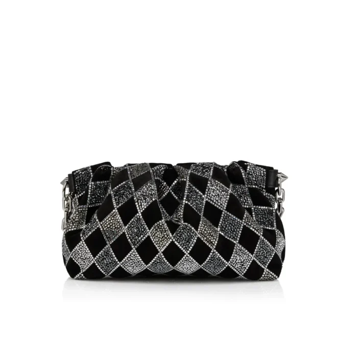 Eva Small – Borsa a tracolla – Veau Velours e strass a forma di diamante – Nero Eva Small – Borsa a tracolla – Veau Velours e strass a forma di diamante – Nero