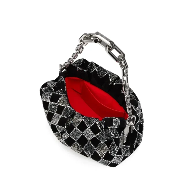 Eva Small – Borsa a tracolla – Veau Velours e strass a forma di diamante – Nero Eva Small – Borsa a tracolla – Veau Velours e strass a forma di diamante – Nero
