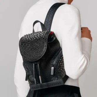 Explorafunk Small – Zaino – Tessuto, pelle di vitello scamosciata e borchie – Nero