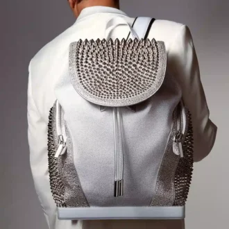 Explorafunk – Zaino – Pelle di vitello, glitter e pelle scamosciata – Bianco