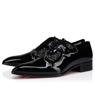 Farfarock – Oxford – Pelle di vitello verniciata e Veau Velours – Nero – Uomo