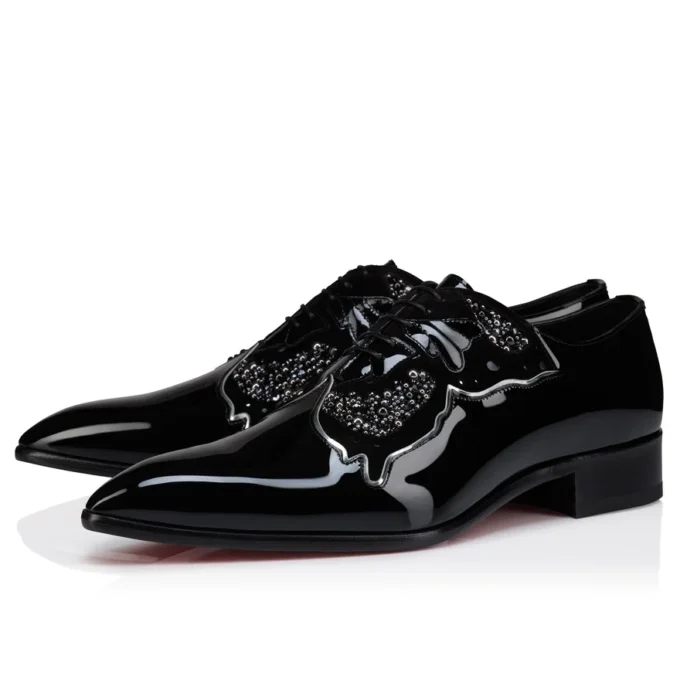 Farfarock – Oxford – Pelle di vitello verniciata e Veau Velours – Nero – Uomo