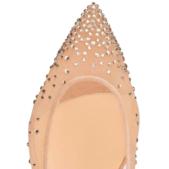 Follies Strass – Ballerine – Rete, pelle di vitello scamosciata e strass – Seta leggera – Donna