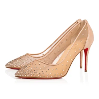 Follies Strass – Décolleté 85 mm – Rete e pelle scamosciata – Seta chiara – Donna Follies Strass – Décolleté 85 mm – Rete e pelle scamosciata – Seta chiara – Donna