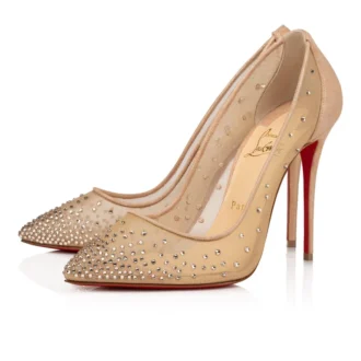 Follies Strass – Décolleté da 100 mm – Rete, pelle scamosciata e strass – Seta chiara – Donna Follies Strass – Décolleté da 100 mm – Rete, pelle scamosciata e strass – Seta chiara – Donna