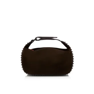 Funky – Pochette – Pelle di vitello rovesciata e borchie – Caffè