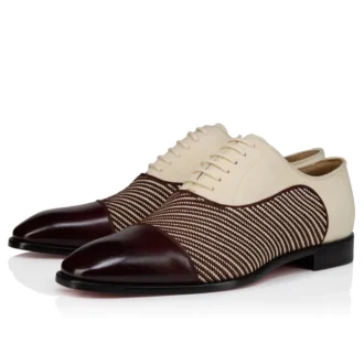Greggory – Oxford – Pelle di vitello, trama a twill e pelle scamosciata – Bianco e marrone – Uomo