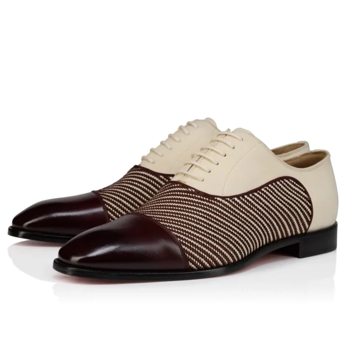 Greggory – Oxford – Pelle di vitello, trama a twill e pelle scamosciata – Bianco e marrone – Uomo