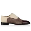 Greggory – Oxford – Pelle di vitello, trama a twill e pelle scamosciata – Bianco e marrone – Uomo