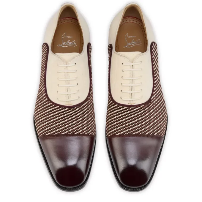 Greggory – Oxford – Pelle di vitello, trama a twill e pelle scamosciata – Bianco e marrone – Uomo