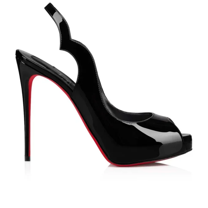 Hot Chick Sling Alta – Décolleté con cinturino posteriore da 120 mm – Pelle di vitello verniciata – Nero – Donna