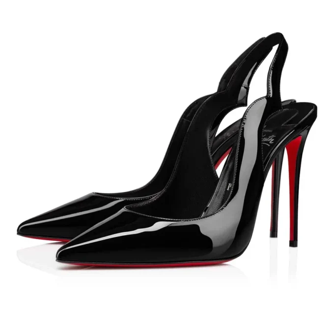 Hot Chick Sling – Décolleté con cinturino posteriore da 100 mm – Pelle di vitello verniciata – Nero – Donna