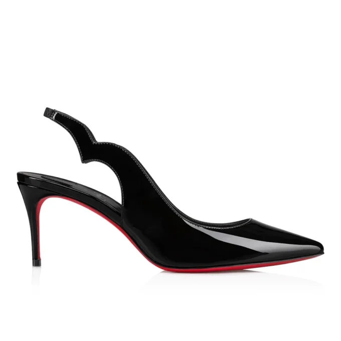 Hot Chick Sling – Décolleté con cinturino posteriore da 70 mm – Pelle di vitello verniciata – Nero – Donna