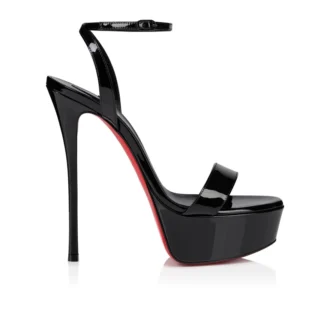 Loubi Queen Alta – Sandali con cinturini da 150 mm – Pelle verniciata – Nero – Donna