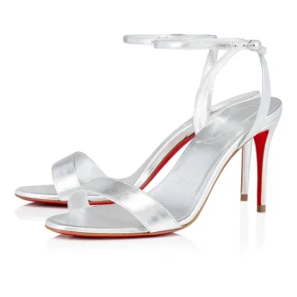 Loubigirl – Sandali con cinturini da 85 mm – Pelle iridescente – Argento – Donna
