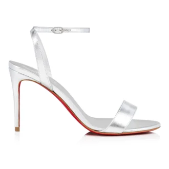 Loubigirl – Sandali con cinturini da 85 mm – Pelle iridescente – Argento – Donna