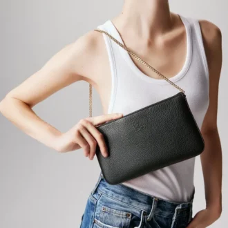 Loubila – Borsa a tracolla – Pelle di vitello martellata e pelle di vitello liscia – Nero