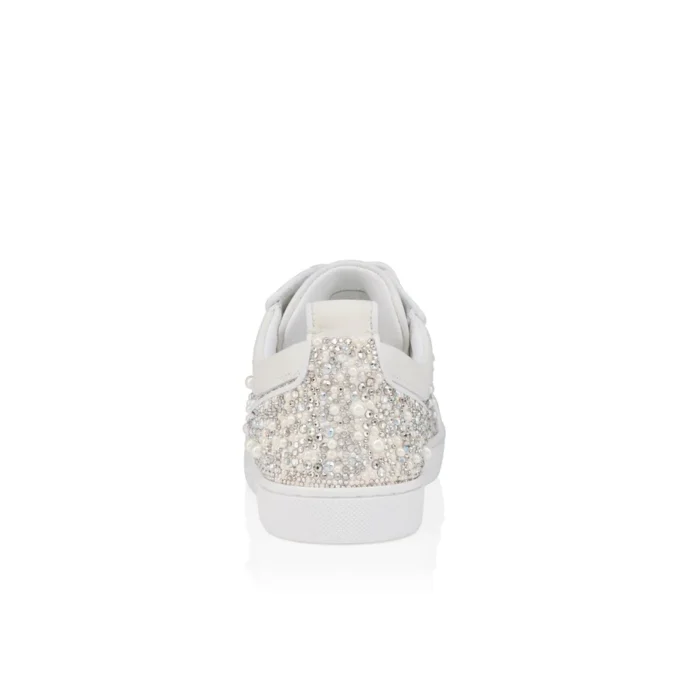 Louiseperla – Sneakers – Raso crepe, pelle di vitello, strass e perle – Bianco – Donna