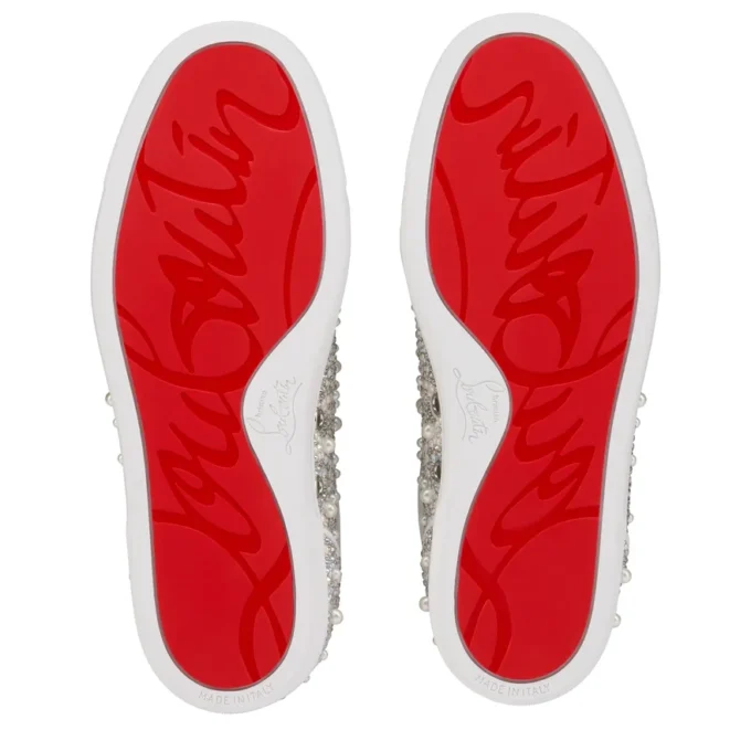 Louiseperla – Sneakers – Raso crepe, pelle di vitello, strass e perle – Bianco – Donna
