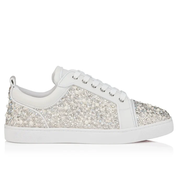 Louperla Jr – Sneakers – Raso crepe, pelle di vitello, strass e perle – Bianco – Uomo Louperla Jr – Sneakers – Raso crepe, pelle di vitello, strass e perle – Bianco – Uomo
