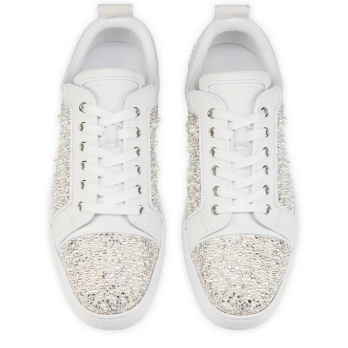 Louperla Jr – Sneakers – Raso crepe, pelle di vitello, strass e perle – Bianco – Uomo Louperla Jr – Sneakers – Raso crepe, pelle di vitello, strass e perle – Bianco – Uomo