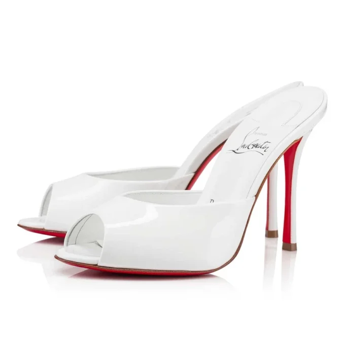 Me Dolly – Mules da 100 mm – Pelle di vitello verniciata – Bianco – Donna