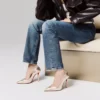 Miss Z – Décolleté da 100 mm – Pelle nappa di agnello laminata a rombi – Platino Chiaro – Donna